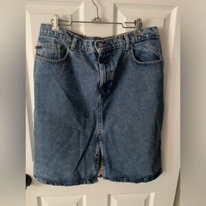 Ralph Lauren Polo Jeans Skirt Denim Knee Length Front Slit Size 12 Vintage